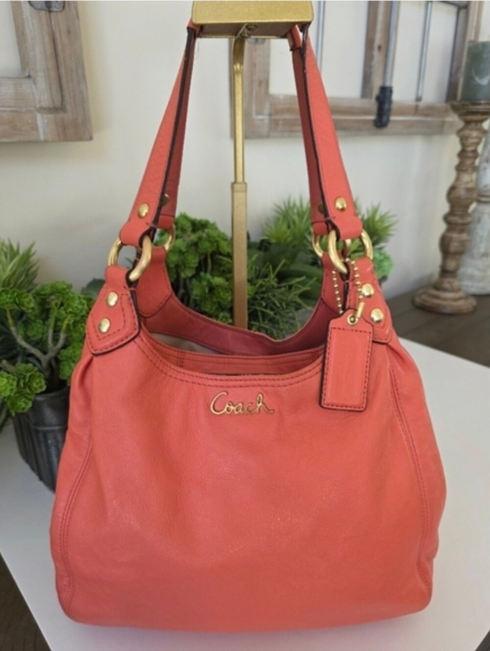 Coach Ashley Leather Hobo Bag Tea Rose/Coral